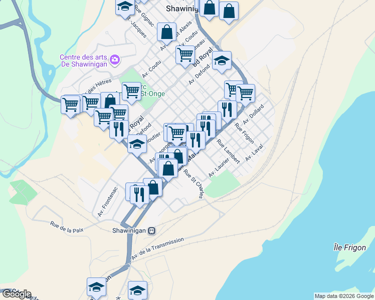 map of restaurants, bars, coffee shops, grocery stores, and more near 866 Rue Saint-Paul in Shawinigan