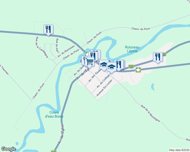 map of restaurants, bars, coffee shops, grocery stores, and more near 179 Rue des Pins in Lac-des-Écorces