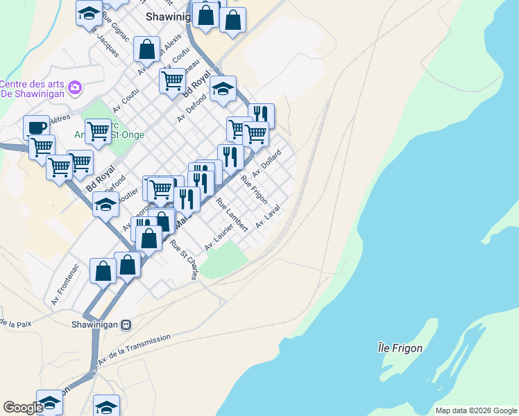 map of restaurants, bars, coffee shops, grocery stores, and more near 2456 Avenue Laurier in Shawinigan