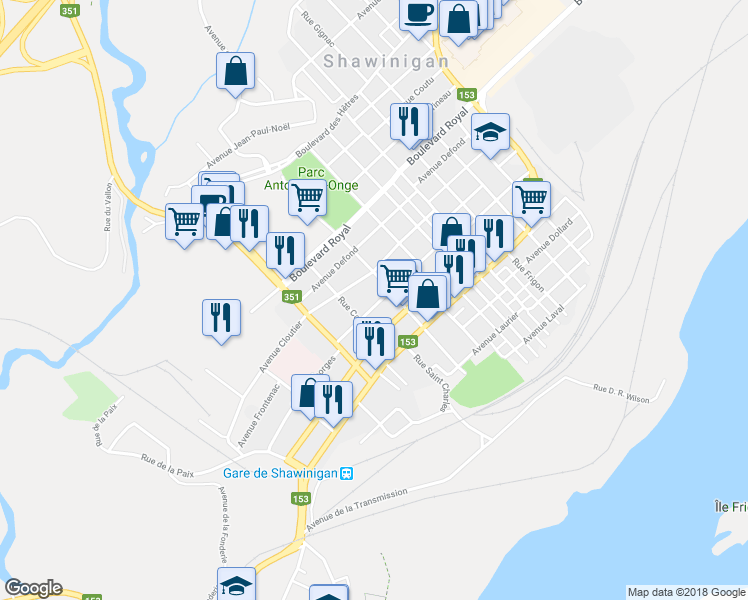 map of restaurants, bars, coffee shops, grocery stores, and more near 2015 Avenue Georges in Shawinigan