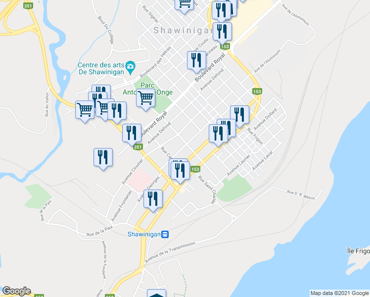 map of restaurants, bars, coffee shops, grocery stores, and more near 1962 Avenue Georges in Shawinigan