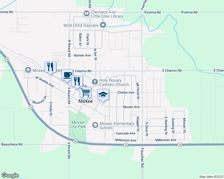 map of restaurants, bars, coffee shops, grocery stores, and more near 503 Horizon Ave in Moxee