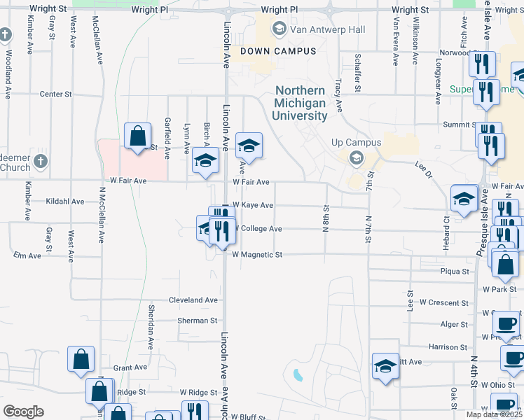 map of restaurants, bars, coffee shops, grocery stores, and more near 915 West Kaye Avenue in Marquette Township