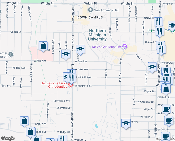 map of restaurants, bars, coffee shops, grocery stores, and more near 915 West Kaye Avenue in Marquette