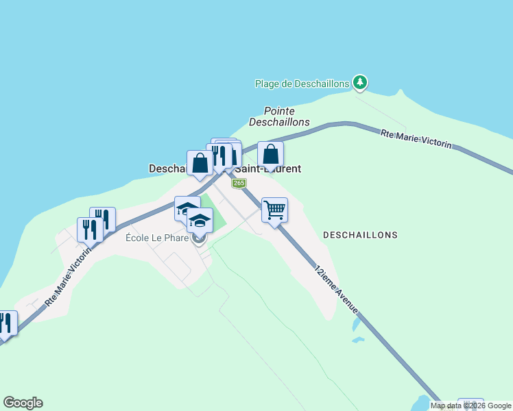 map of restaurants, bars, coffee shops, grocery stores, and more near 252 12ieme Avenue in Deschaillons-sur-Saint-Laurent