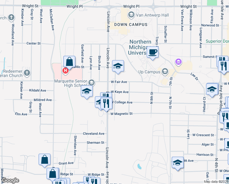 map of restaurants, bars, coffee shops, grocery stores, and more near 1206 Norway Avenue in Marquette