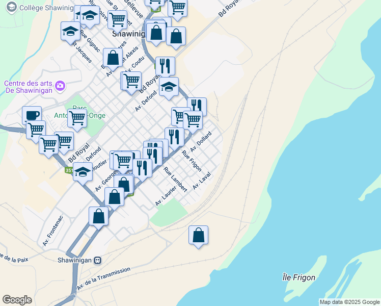 map of restaurants, bars, coffee shops, grocery stores, and more near 2522 Avenue Dollard in Shawinigan