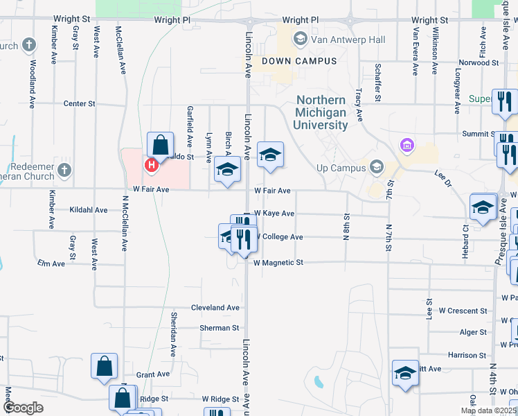 map of restaurants, bars, coffee shops, grocery stores, and more near 1303 Norway Avenue in Marquette