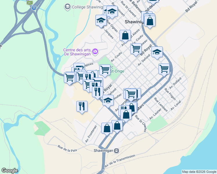 map of restaurants, bars, coffee shops, grocery stores, and more near 1944 Boulevard Royal in Shawinigan