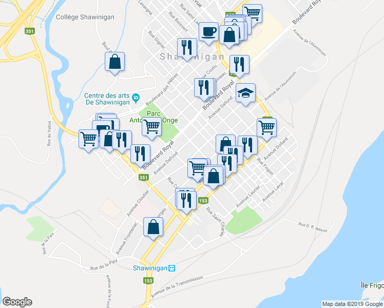 map of restaurants, bars, coffee shops, grocery stores, and more near 2177 Avenue Cloutier in Shawinigan