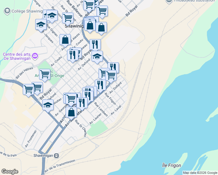 map of restaurants, bars, coffee shops, grocery stores, and more near 2594 Avenue Saint-Marc in Shawinigan