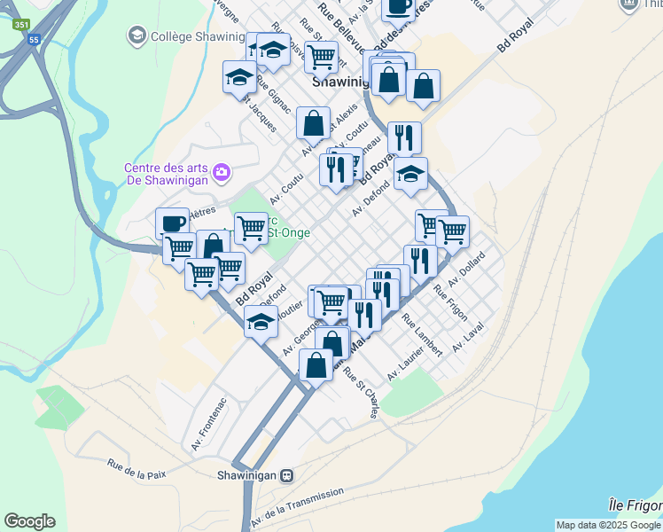 map of restaurants, bars, coffee shops, grocery stores, and more near 1222 Rue Saint Joseph in Shawinigan