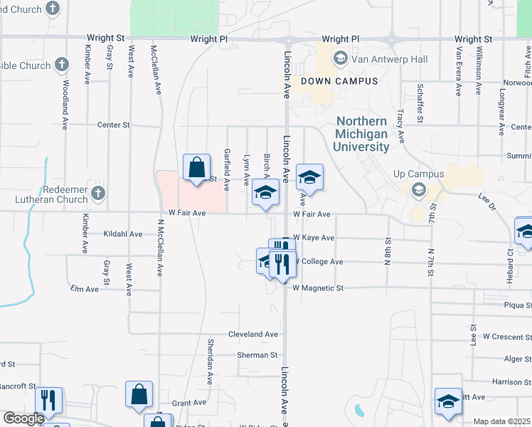 map of restaurants, bars, coffee shops, grocery stores, and more near 1203 West Fair Avenue in Marquette