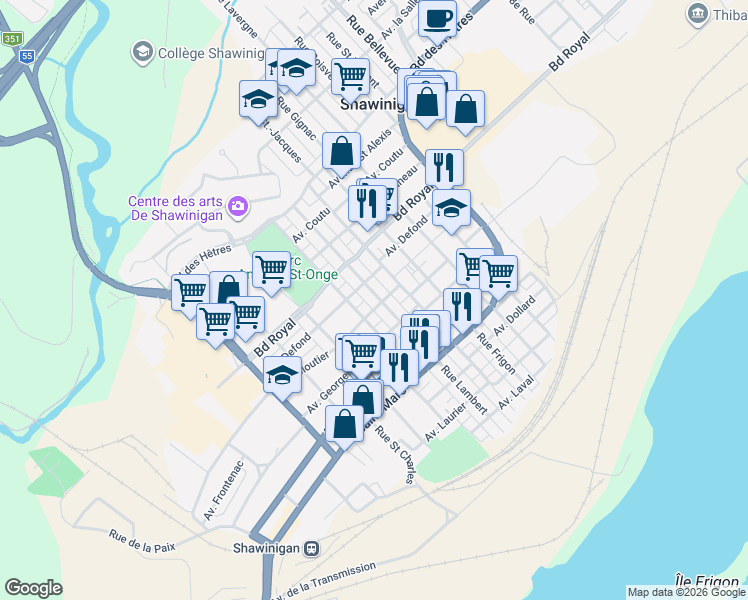 map of restaurants, bars, coffee shops, grocery stores, and more near 1215 Rue Lambert in Shawinigan