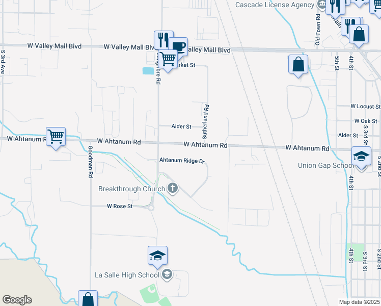 map of restaurants, bars, coffee shops, grocery stores, and more near 1211 Ahtanum Ridge Drive in Union Gap