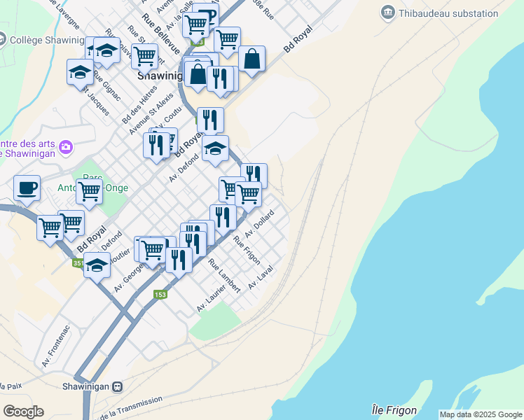 map of restaurants, bars, coffee shops, grocery stores, and more near 764 Rue Notre Dame in Shawinigan