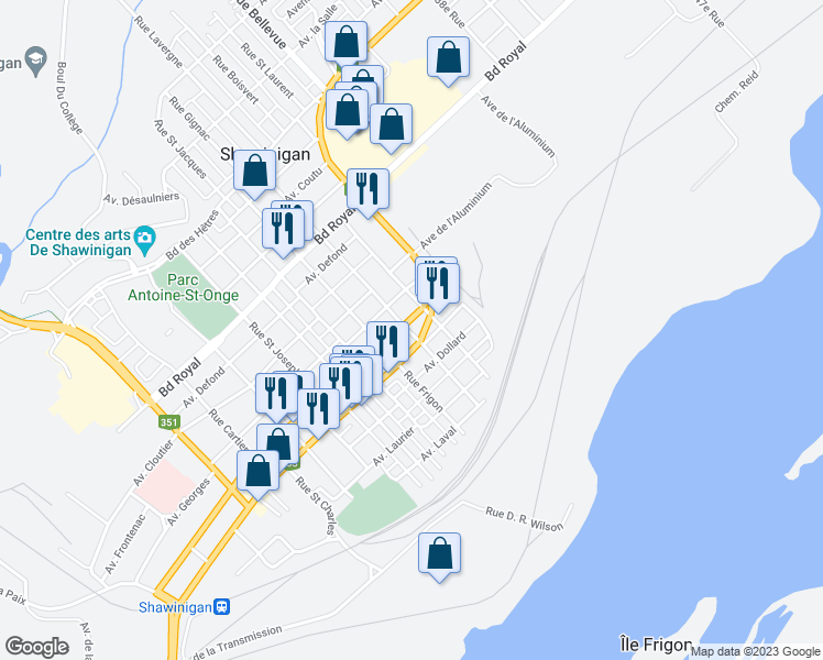 map of restaurants, bars, coffee shops, grocery stores, and more near 862 Rue Gigaire in Shawinigan