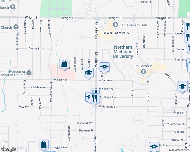 map of restaurants, bars, coffee shops, grocery stores, and more near 1407 Lincoln Avenue in Marquette