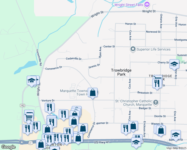 map of restaurants, bars, coffee shops, grocery stores, and more near 2692 West Fair Avenue in Marquette