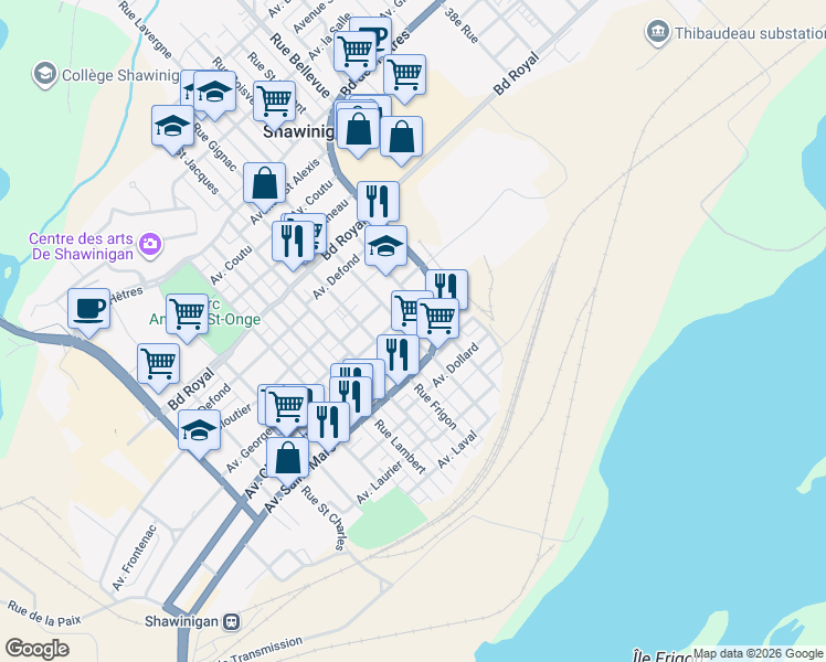 map of restaurants, bars, coffee shops, grocery stores, and more near 914 Rue Gigaire in Shawinigan