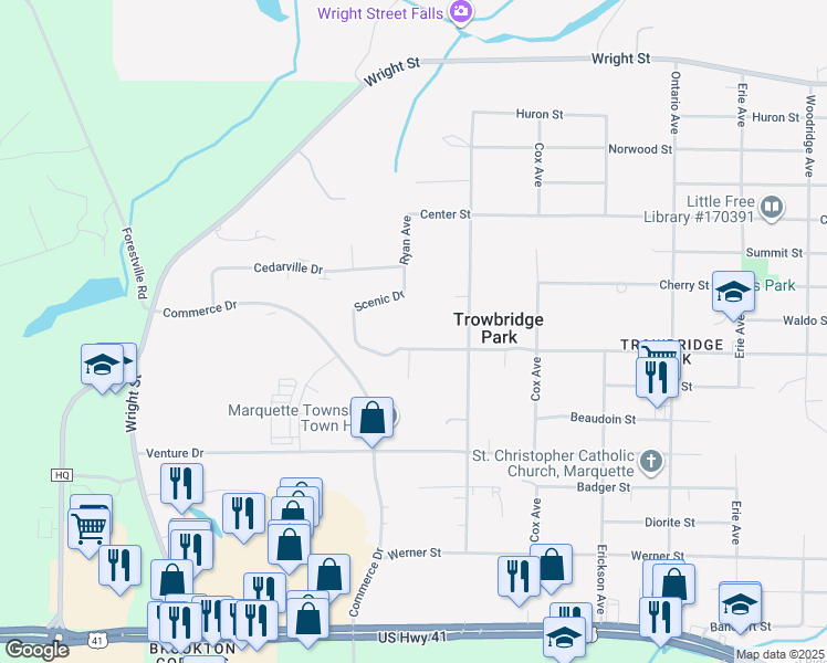 map of restaurants, bars, coffee shops, grocery stores, and more near 2692 West Fair Avenue in Marquette
