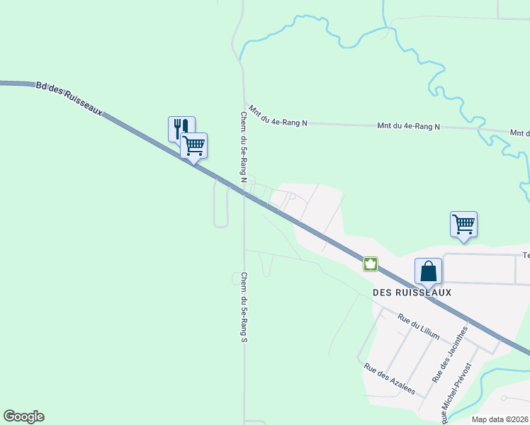 map of restaurants, bars, coffee shops, grocery stores, and more near Boulevard des Ruisseaux in Mont-Laurier