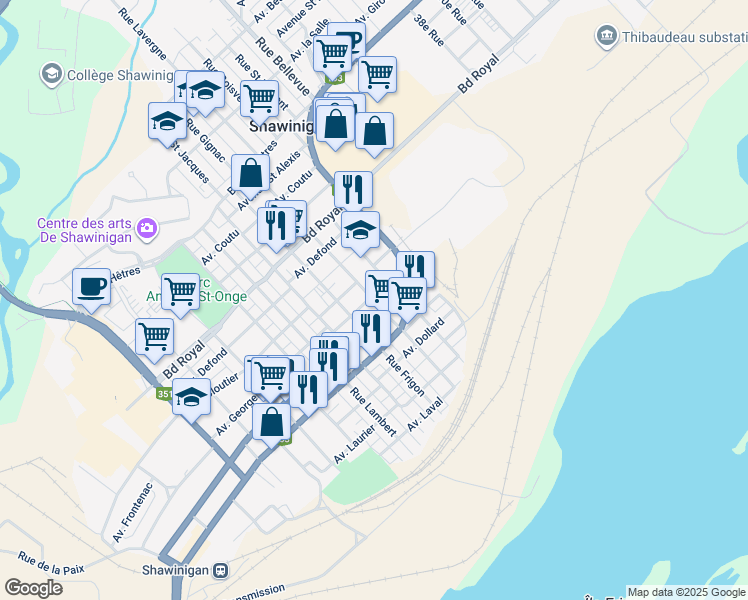 map of restaurants, bars, coffee shops, grocery stores, and more near 986 Rue Gigaire in Shawinigan