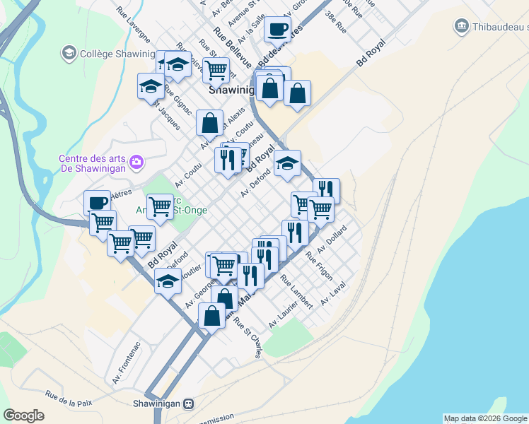 map of restaurants, bars, coffee shops, grocery stores, and more near in Shawinigan