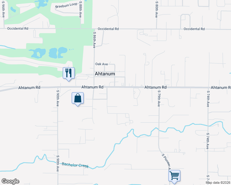 map of restaurants, bars, coffee shops, grocery stores, and more near 8382 Ahtanum Road in Yakima