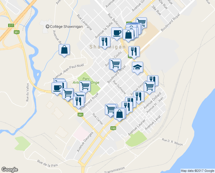 map of restaurants, bars, coffee shops, grocery stores, and more near 1353 Rue Lambert in Shawinigan