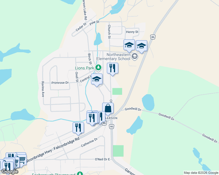 map of restaurants, bars, coffee shops, grocery stores, and more near 20 Birch Street in Sudbury