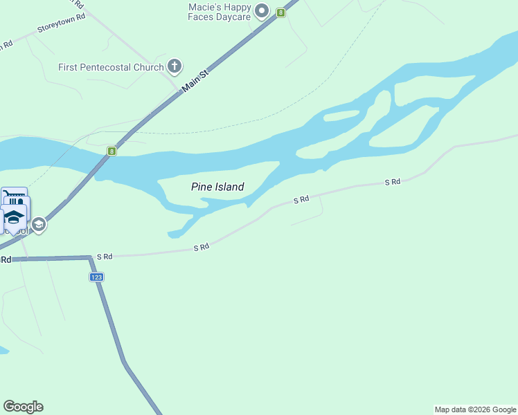 map of restaurants, bars, coffee shops, grocery stores, and more near 165 South Road in Doaktown
