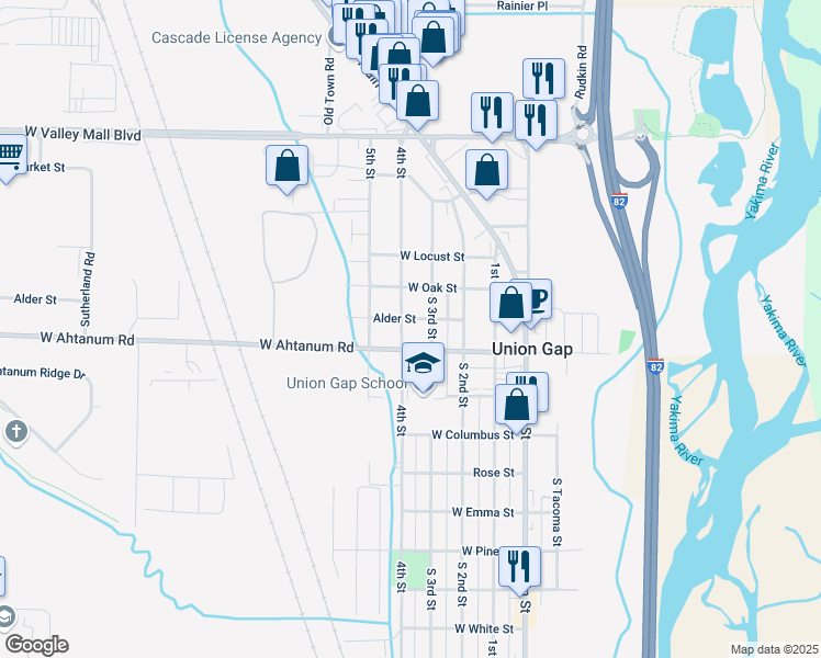 map of restaurants, bars, coffee shops, grocery stores, and more near 2907 4th St in Union Gap