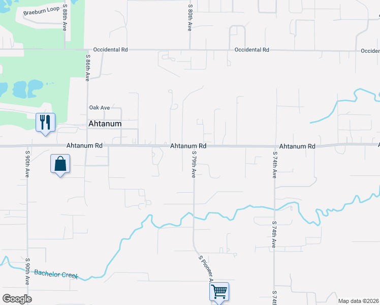 map of restaurants, bars, coffee shops, grocery stores, and more near 7907 Ahtanum Rd in Yakima