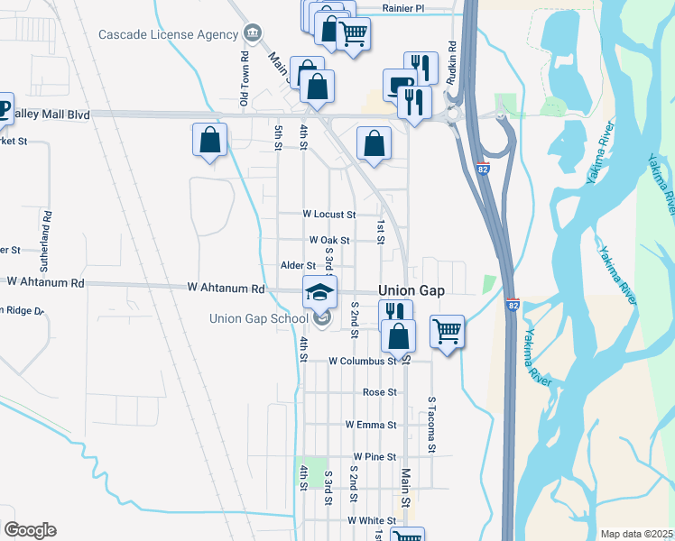 map of restaurants, bars, coffee shops, grocery stores, and more near 2905 3rd St in Union Gap