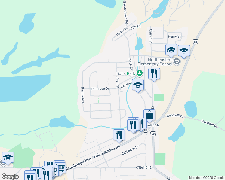map of restaurants, bars, coffee shops, grocery stores, and more near in Greater Sudbury