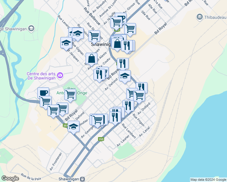 map of restaurants, bars, coffee shops, grocery stores, and more near 2547 Avenue Papineau in Shawinigan