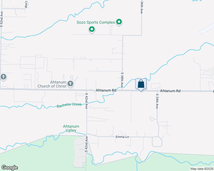 map of restaurants, bars, coffee shops, grocery stores, and more near 3905 Ahtanum Road in Yakima
