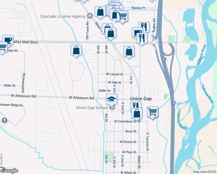 map of restaurants, bars, coffee shops, grocery stores, and more near 2907 4th Street in Union Gap