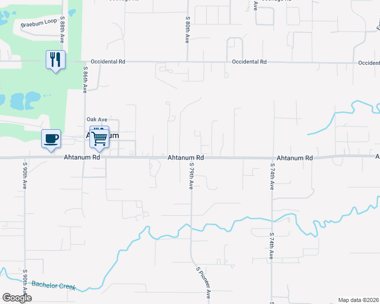 map of restaurants, bars, coffee shops, grocery stores, and more near 7907 Ahtanum Rd in Yakima