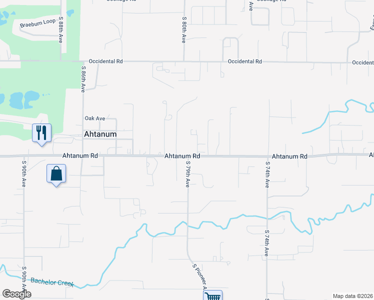 map of restaurants, bars, coffee shops, grocery stores, and more near 7907 Ahtanum Rd in Yakima