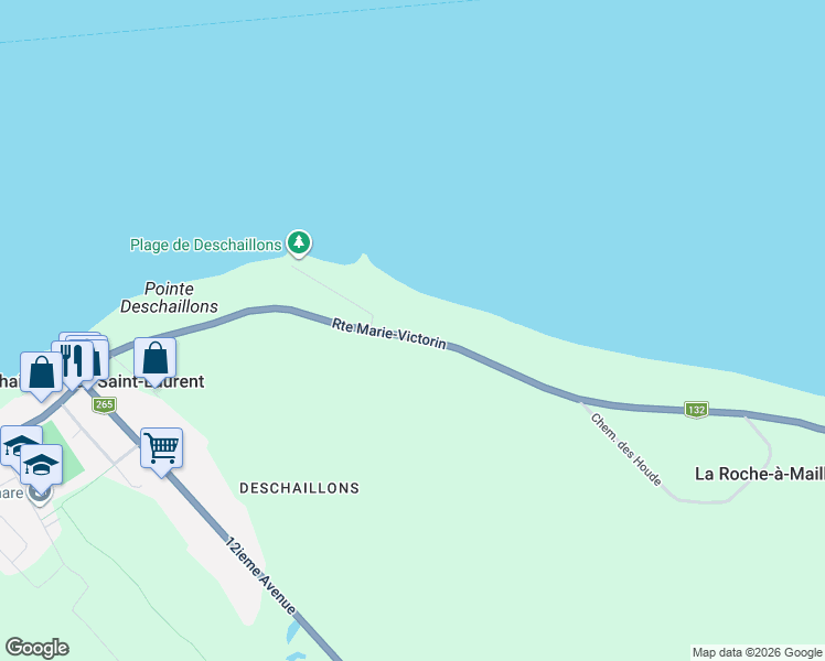 map of restaurants, bars, coffee shops, grocery stores, and more near 300 Route Marie-Victorin in Deschaillons-sur-Saint-Laurent