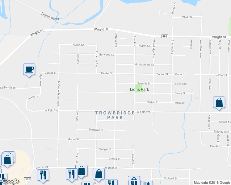 map of restaurants, bars, coffee shops, grocery stores, and more near 1298 Ontario Avenue in Marquette