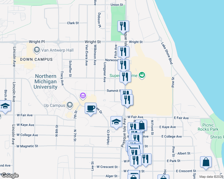 map of restaurants, bars, coffee shops, grocery stores, and more near 1600-1698 Fitch Avenue in Marquette
