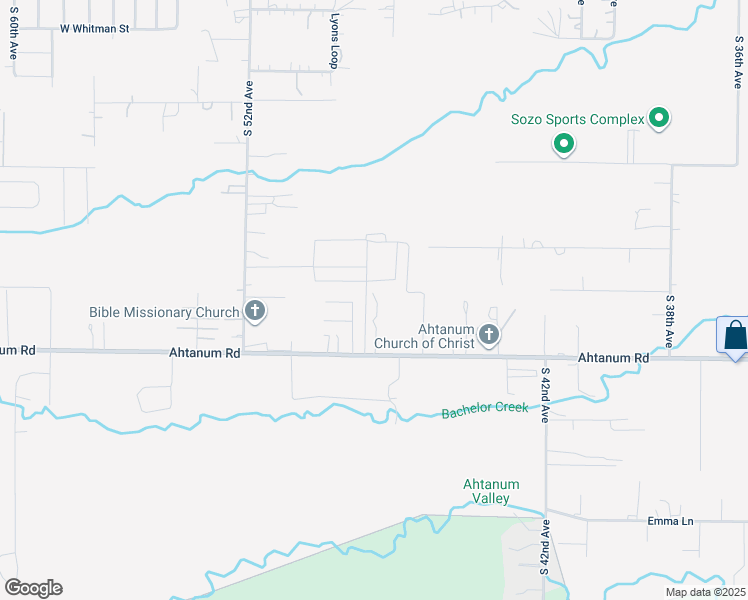 map of restaurants, bars, coffee shops, grocery stores, and more near 4607 Ahtanum Road in Yakima