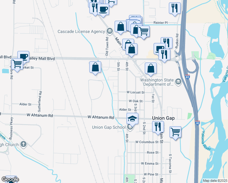 map of restaurants, bars, coffee shops, grocery stores, and more near 2800 5th Street in Union Gap