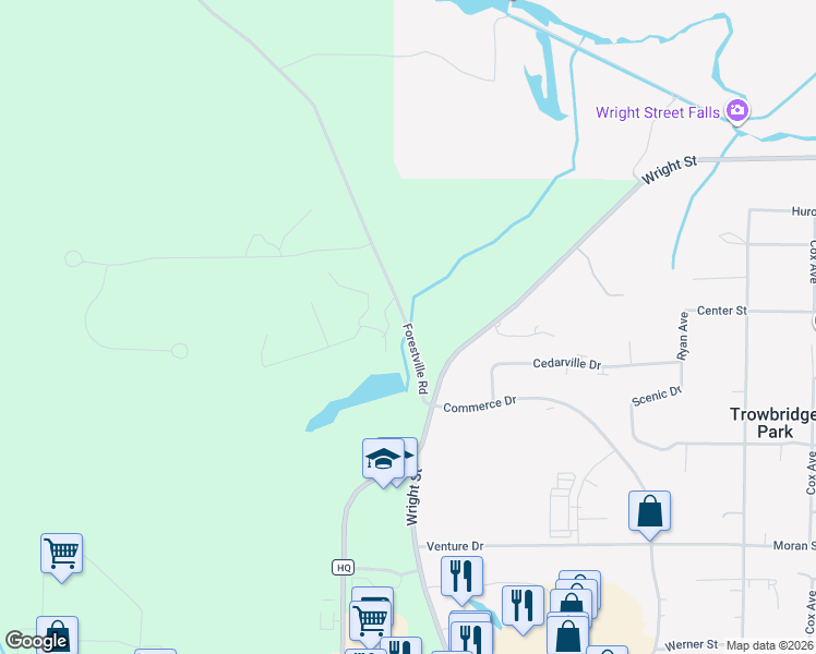 map of restaurants, bars, coffee shops, grocery stores, and more near Forestville Road in Marquette