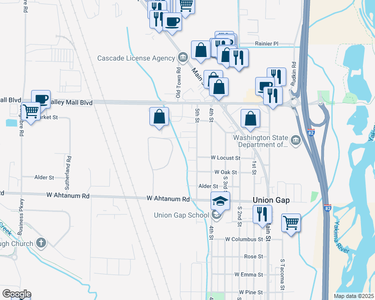 map of restaurants, bars, coffee shops, grocery stores, and more near 2800 5th Street in Union Gap