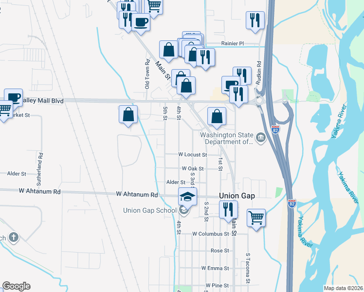 map of restaurants, bars, coffee shops, grocery stores, and more near 2701-2799 S 4th St in Union Gap