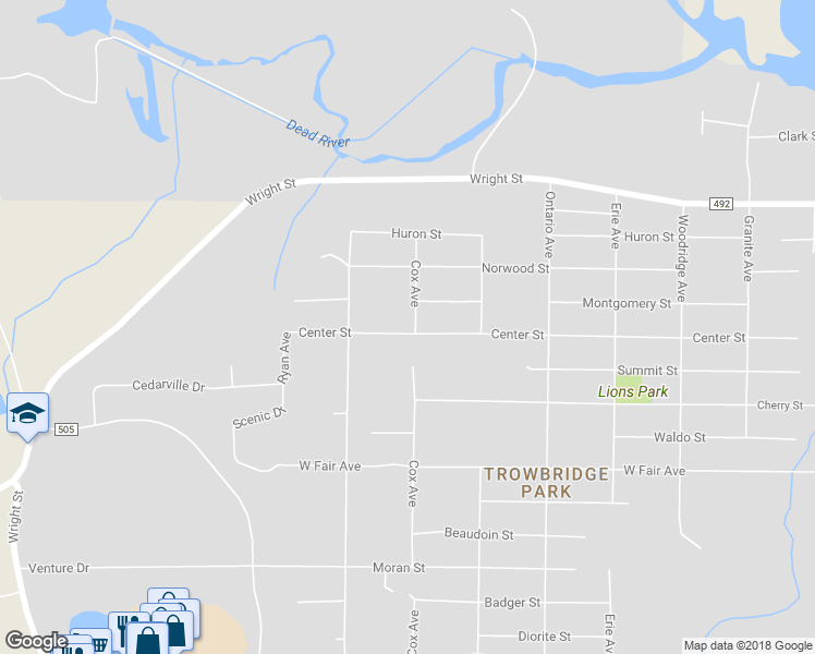 map of restaurants, bars, coffee shops, grocery stores, and more near 2598 Center Street in Marquette
